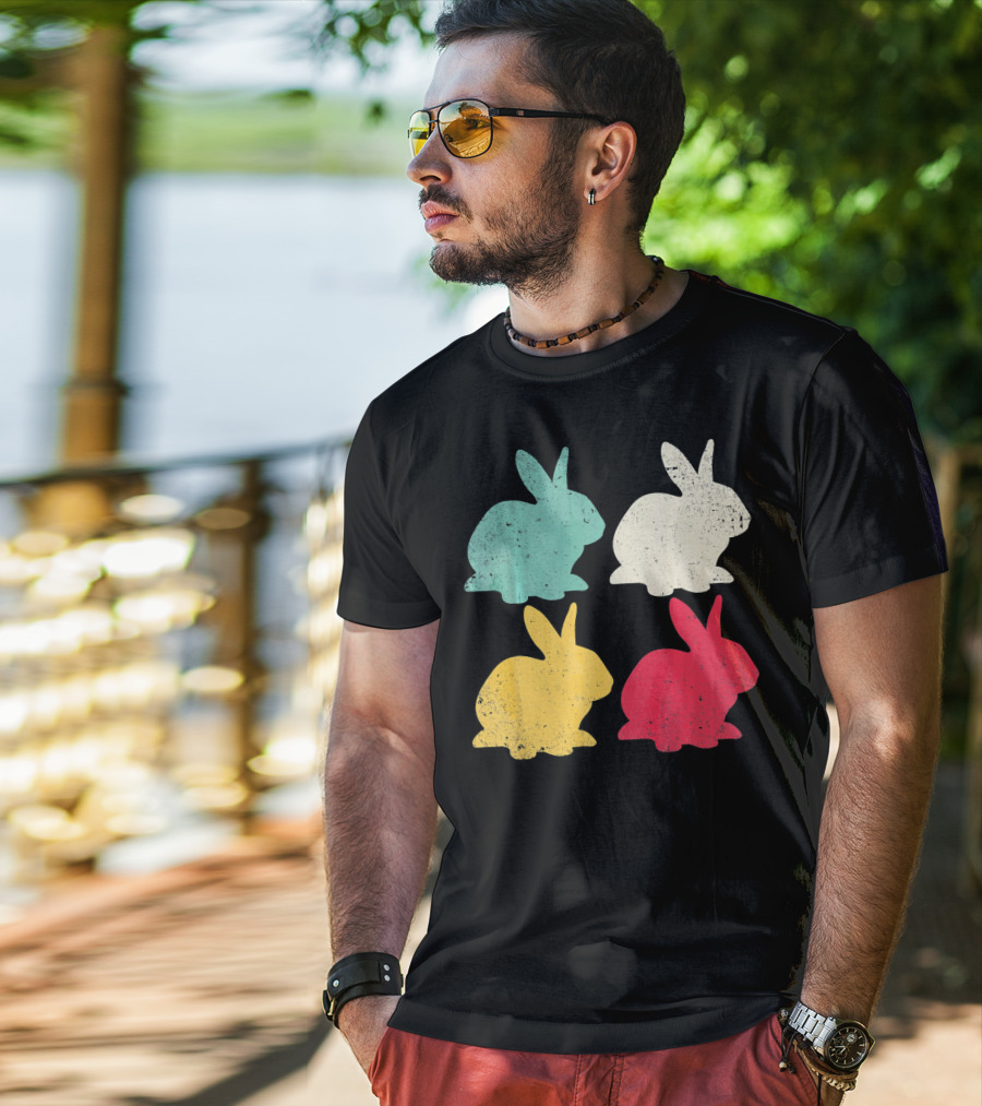 Retro Easter Bunny Rabbit Vintage Color Silhouette Quartet T-Shirt