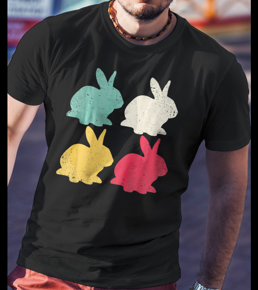 Retro Easter Bunny Rabbit Vintage Color Silhouette Quartet T-Shirt