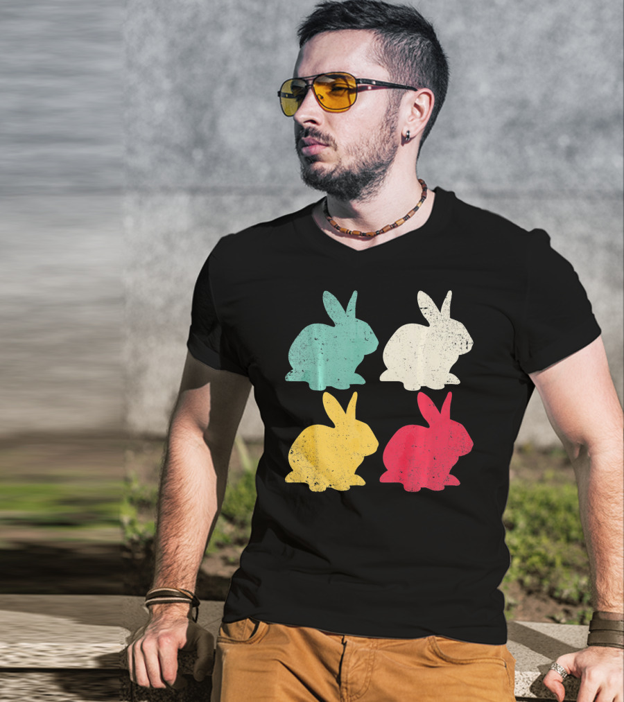 Retro Easter Bunny Rabbit Vintage Color Silhouette Quartet T-Shirt