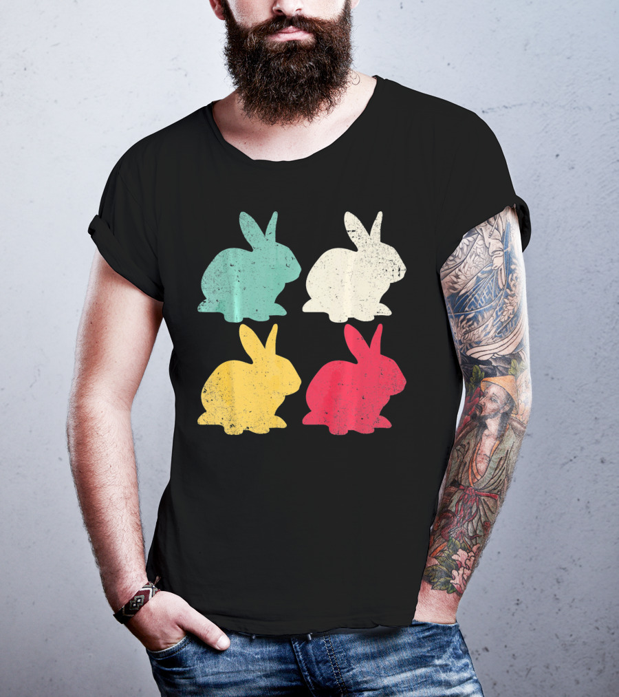 Retro Easter Bunny Rabbit Vintage Color Silhouette Quartet T-Shirt