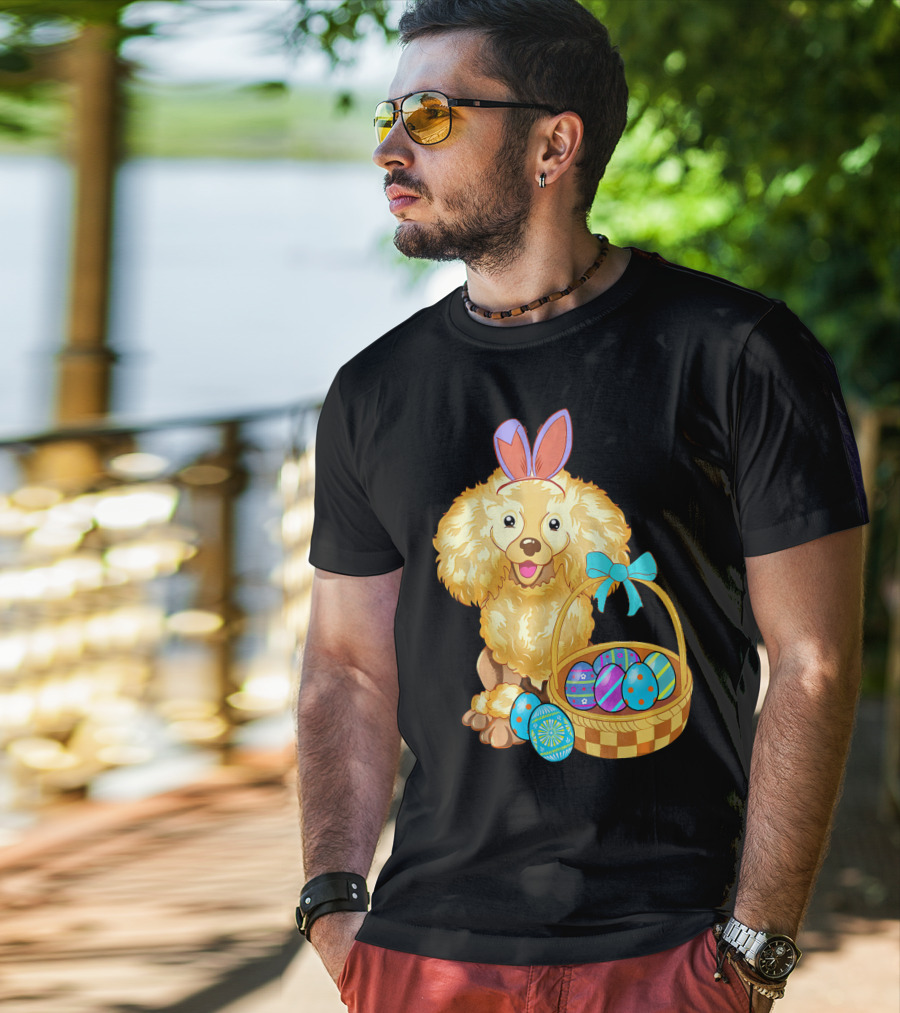 Adorable Poodle With Bunny Ears And Easter Egg Basket T-Shirt