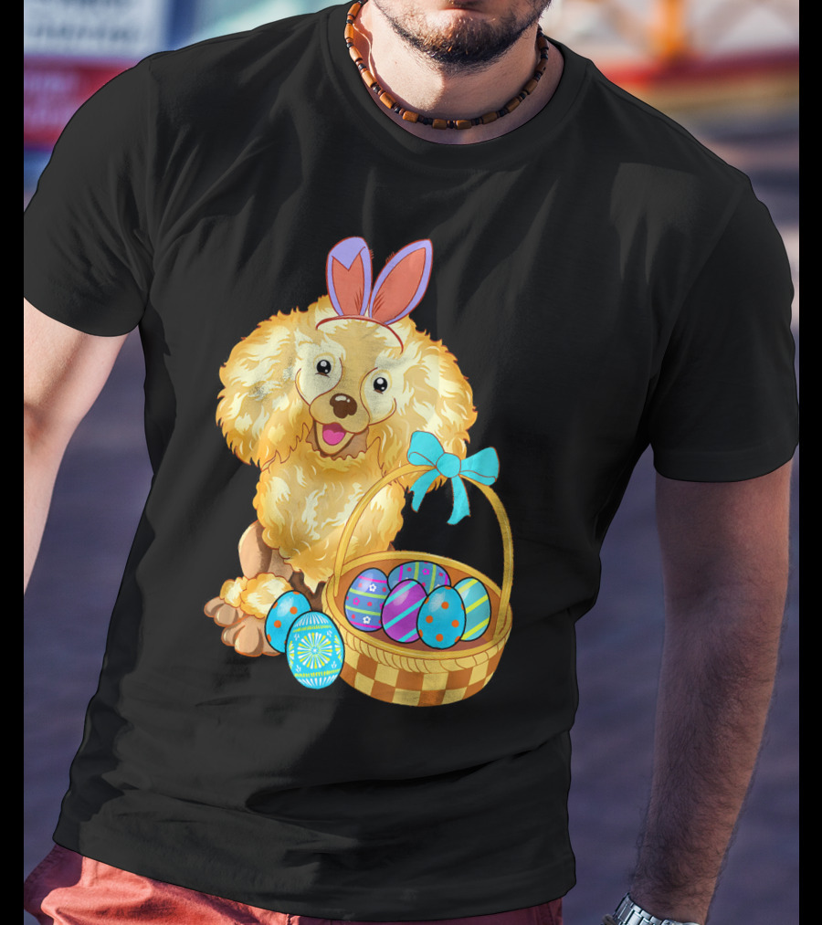 Adorable Poodle With Bunny Ears And Easter Egg Basket T-Shirt