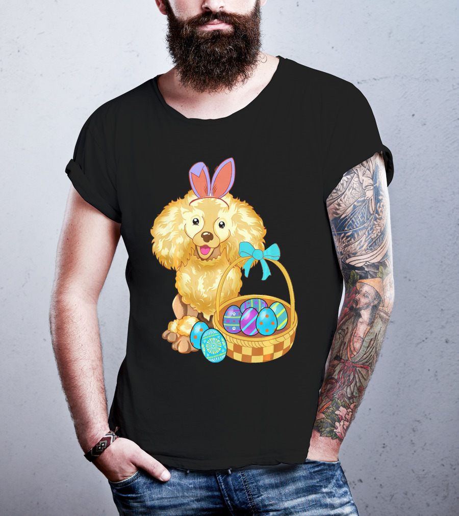 Adorable Poodle With Bunny Ears And Easter Egg Basket T-Shirt