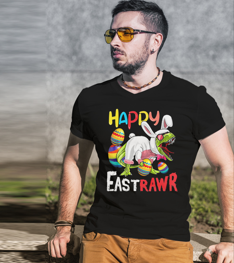 HAPPY EastRAWr Dinosaur Bunny Easter Eggs T-Shirt