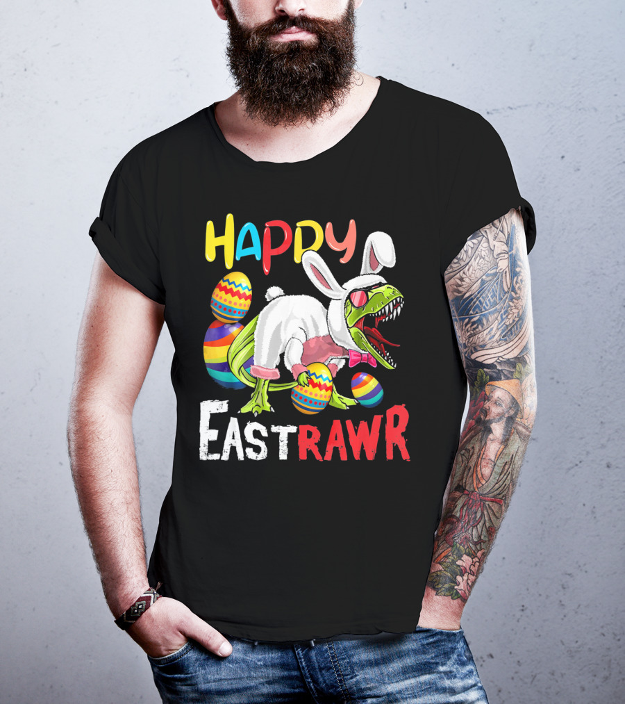 HAPPY EastRAWr Dinosaur Bunny Easter Eggs T-Shirt