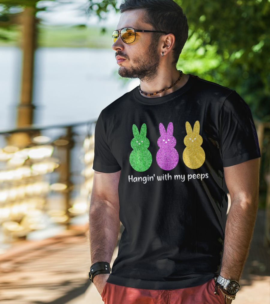 Hangin With My Peeps Glittery Bunny Trio T-Shirt