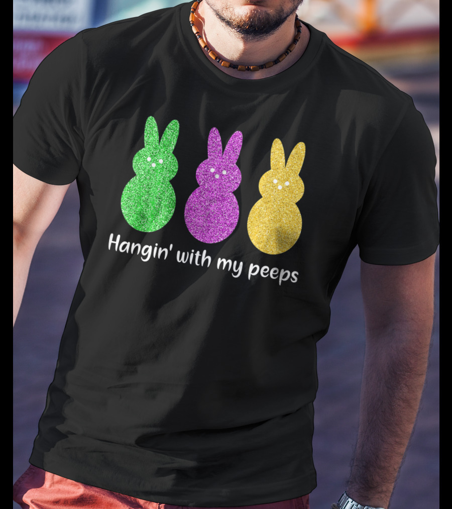 Hangin With My Peeps Glittery Bunny Trio T-Shirt