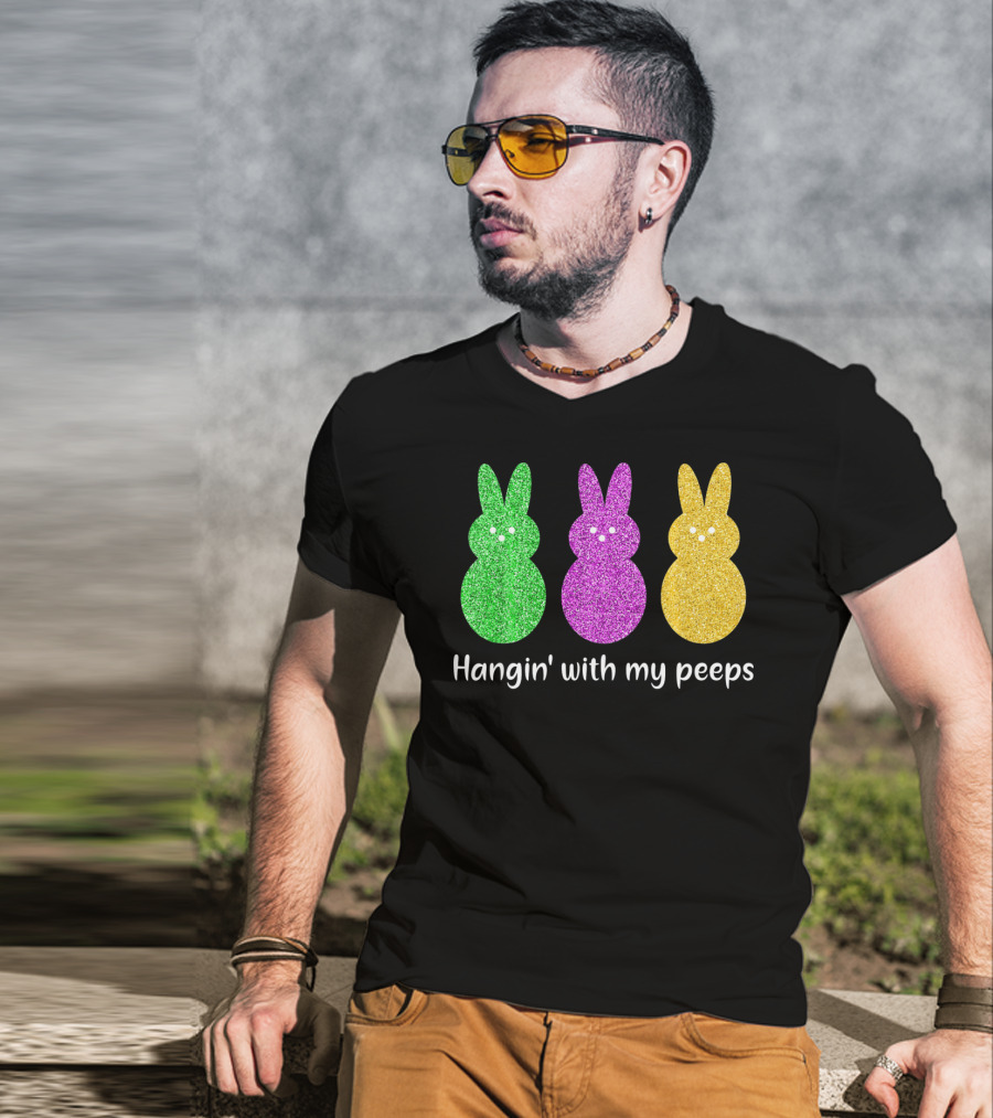 Hangin With My Peeps Glittery Bunny Trio T-Shirt