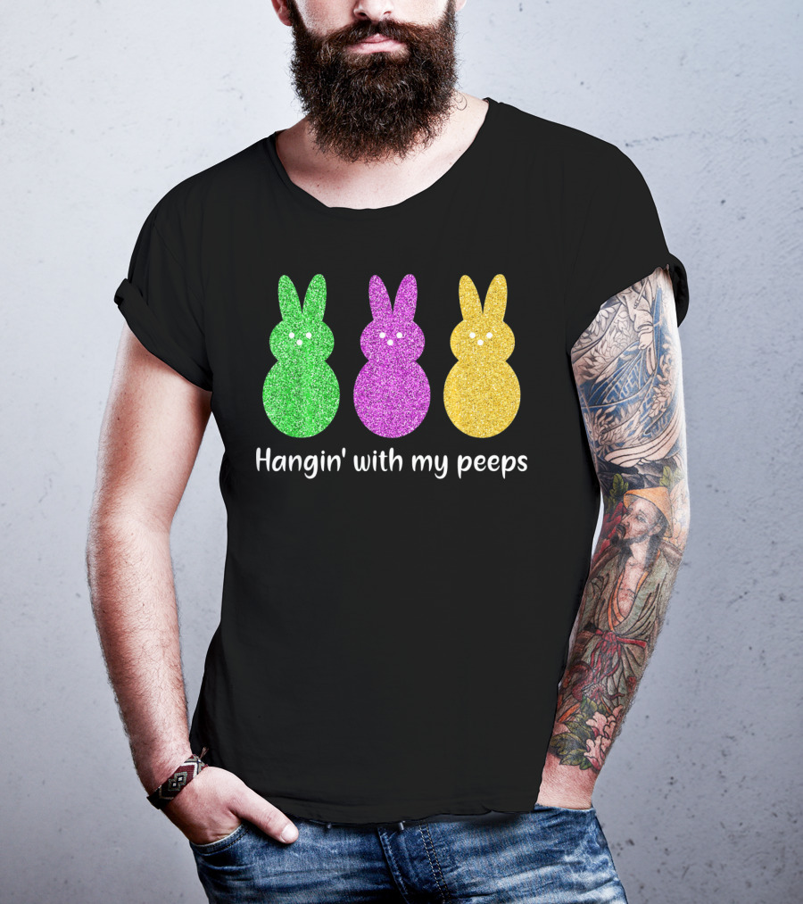 Hangin With My Peeps Glittery Bunny Trio T-Shirt