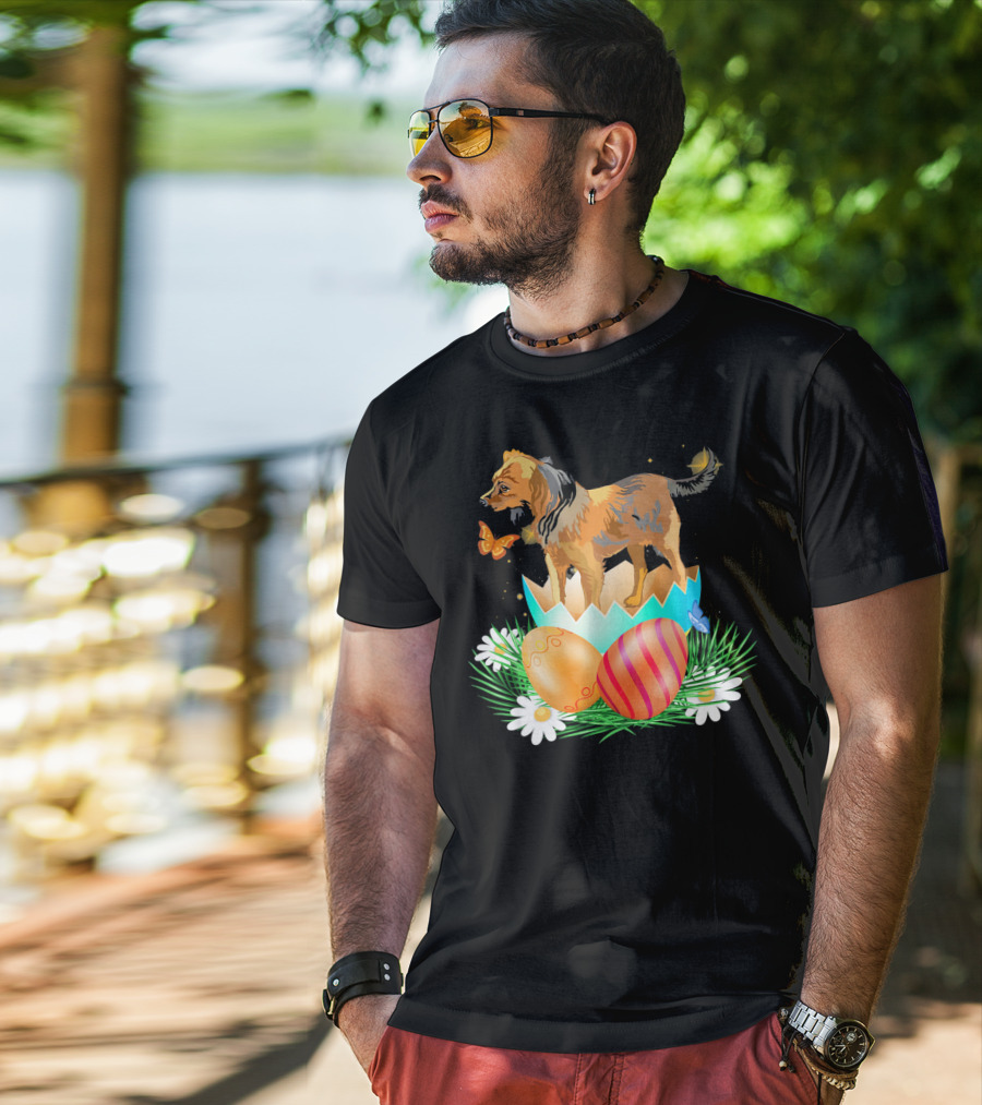 Easter Day Russian Toy With Bunny And Eggs On Grass With Flowers And Butterflies T-Shirt