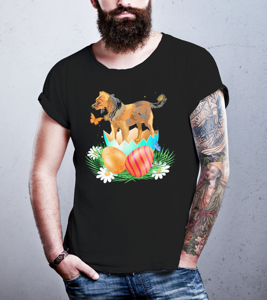 Easter Day Russian Toy With Bunny And Eggs On Grass With Flowers And Butterflies T-Shirt