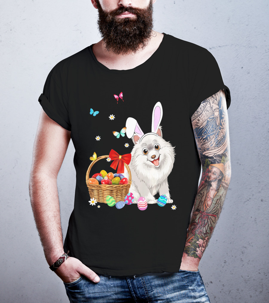 Samoyed Bunny Ear Rabbit Easter Eggs Basket Butterflies T-Shirt
