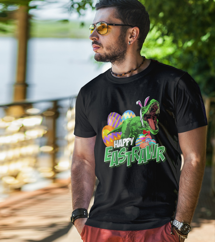 Happy Eastrawr Dinosaur Rex Easter Eggs Bunny Ears T-Shirt