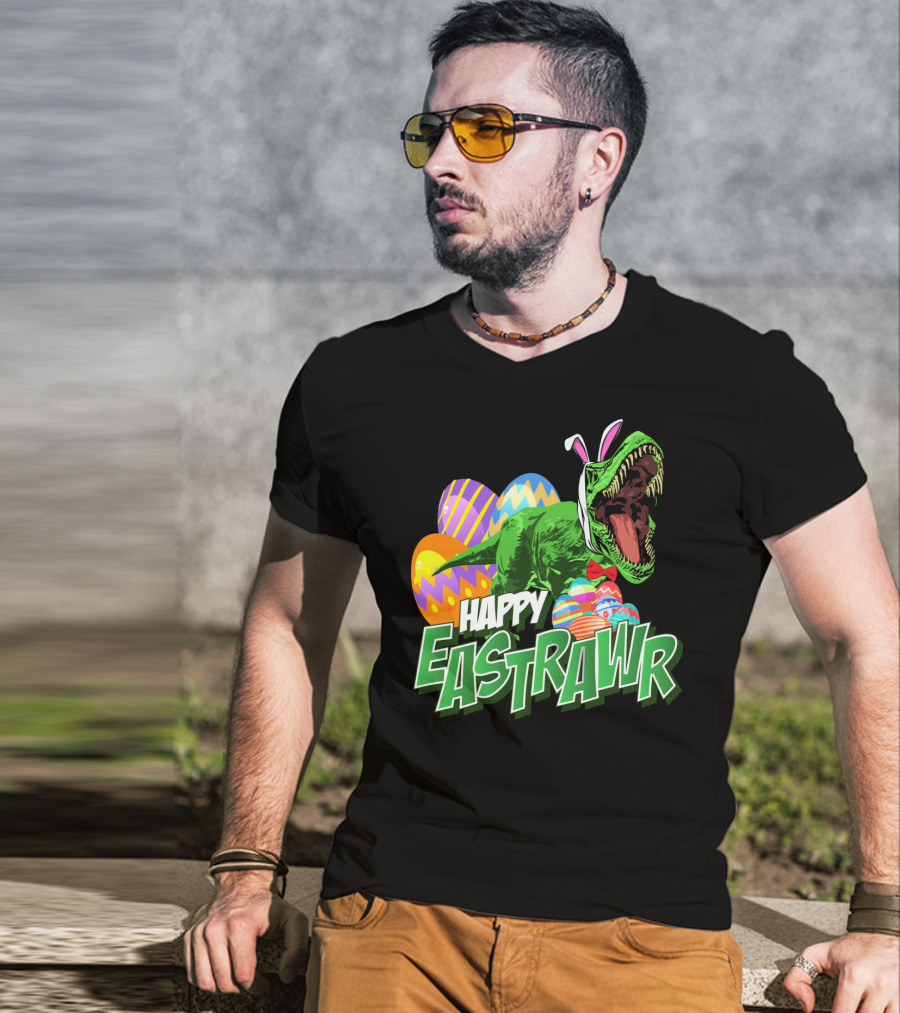 Happy Eastrawr Dinosaur Rex Easter Eggs Bunny Ears T-Shirt