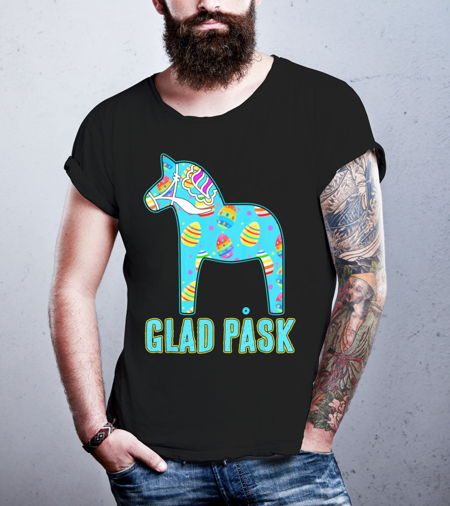 Glad Påsk Swedish Easter Dala Horse With Colorful Eggs T-Shirt