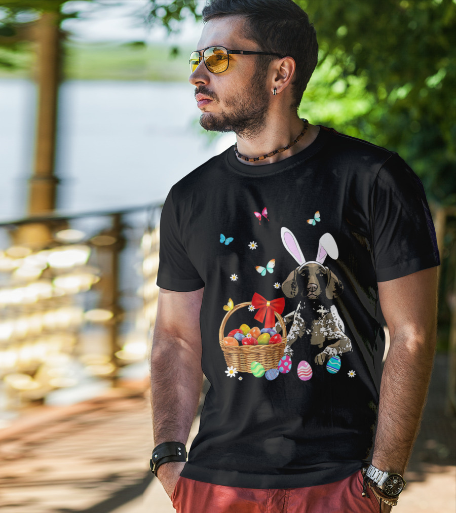 German Shorthaired Pointer With Bunny Ears And Easter Basket T-Shirt
