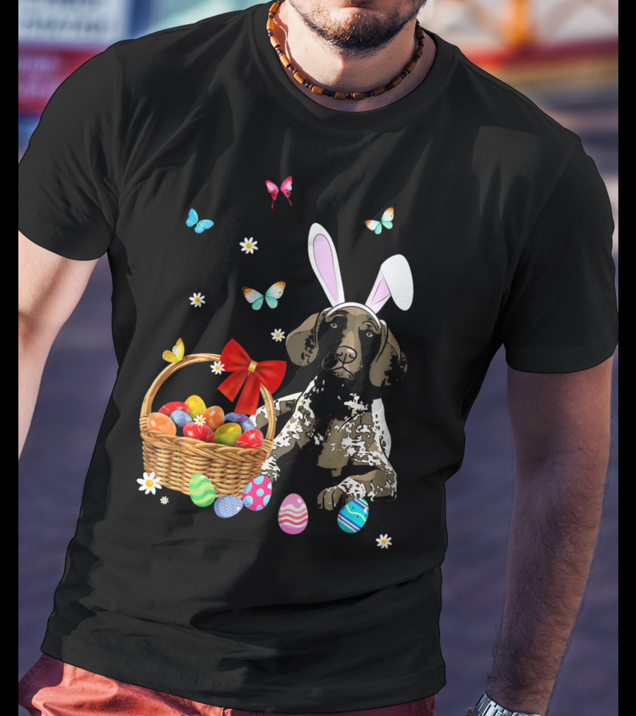 German Shorthaired Pointer With Bunny Ears And Easter Basket T-Shirt