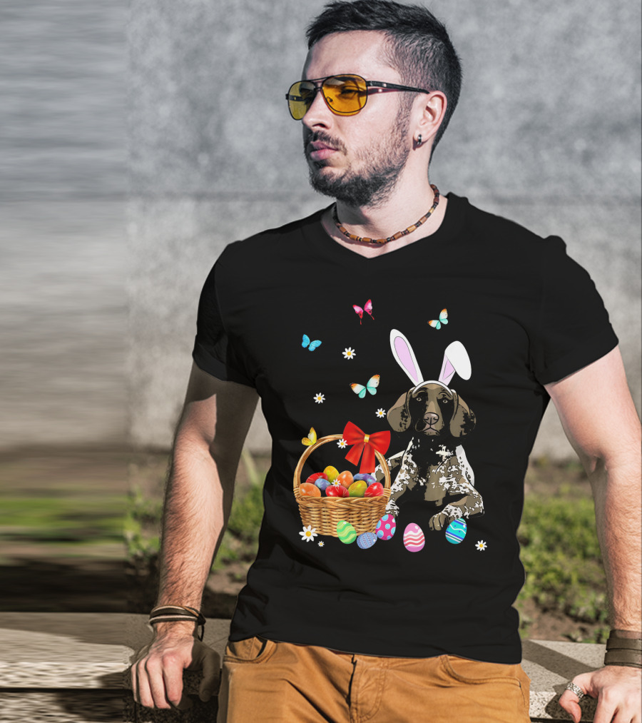 German Shorthaired Pointer With Bunny Ears And Easter Basket T-Shirt