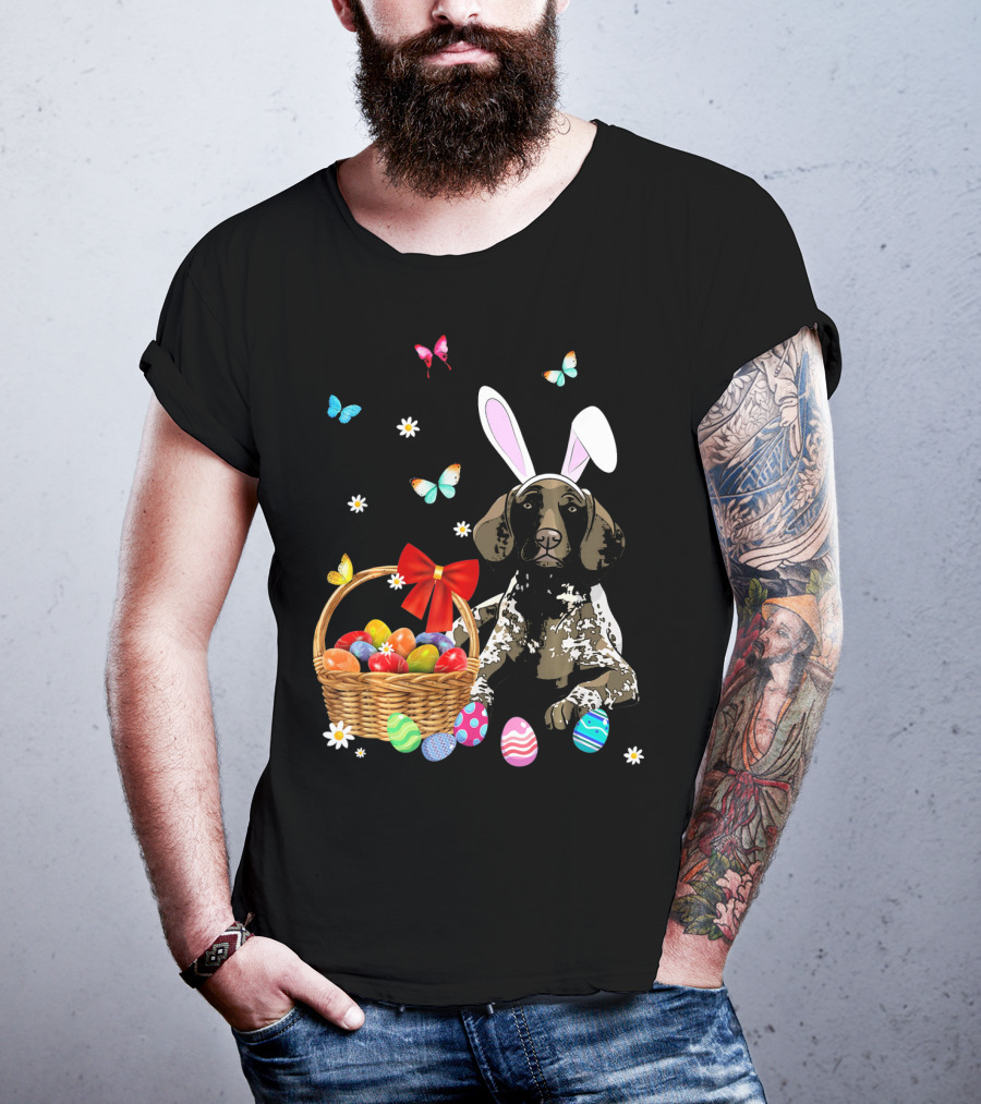 German Shorthaired Pointer With Bunny Ears And Easter Basket T-Shirt