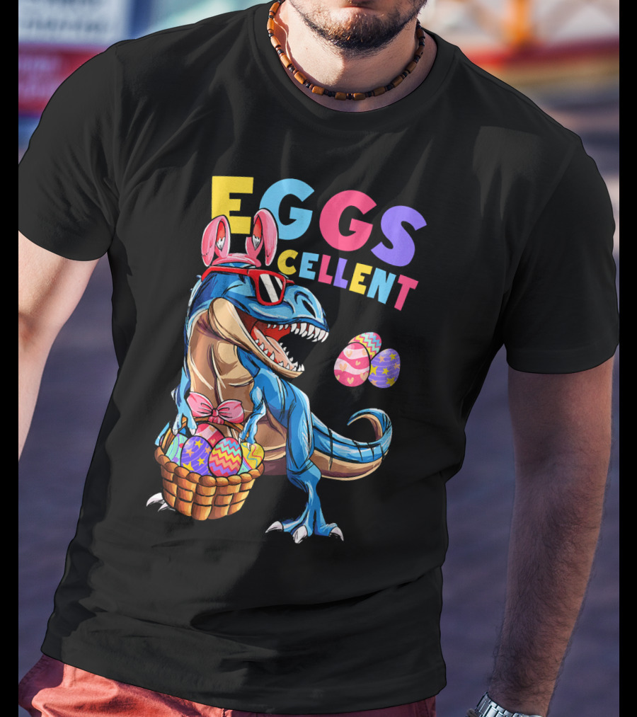 Eggs Cellent Dinosaur Easter Bunny Rex With Colorful Eggs T-Shirt