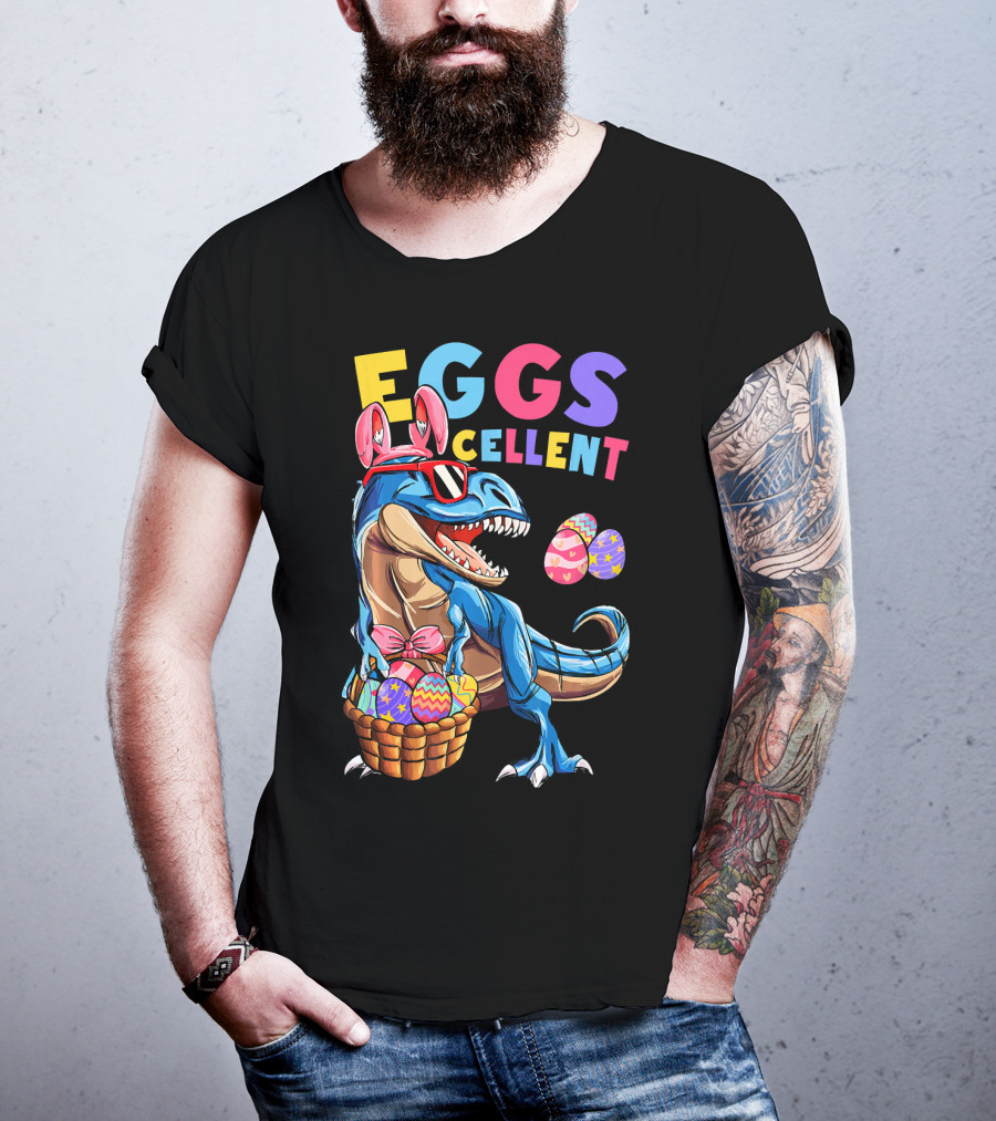 Eggs Cellent Dinosaur Easter Bunny Rex With Colorful Eggs T-Shirt