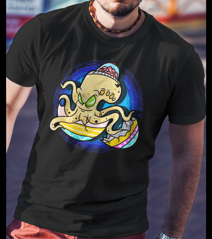Alien Octopus Breaking Out Of Easter Egg Hunt Strategy T-Shirt