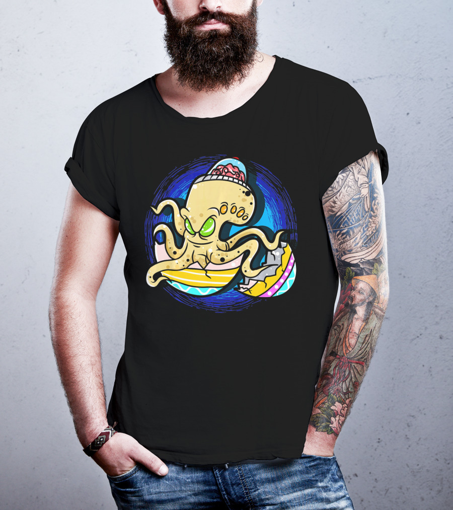 Alien Octopus Breaking Out Of Easter Egg Hunt Strategy T-Shirt