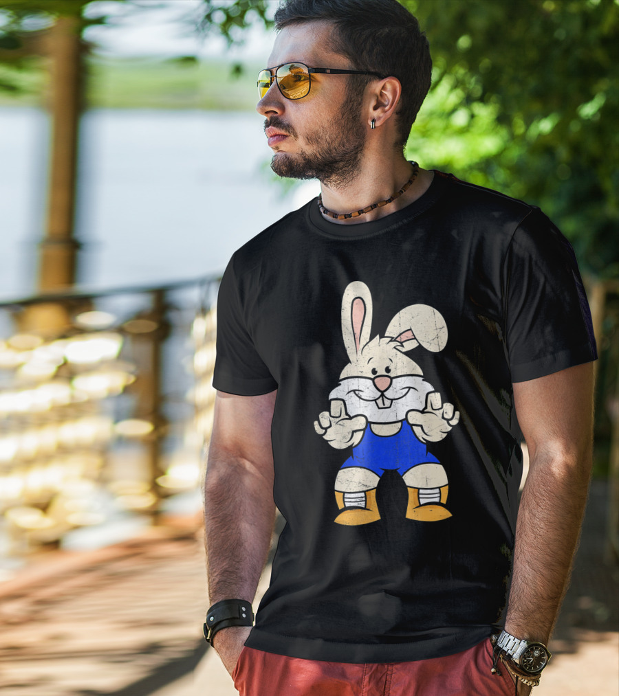 Wrestler Bunny In Blue Gear With Wrestling Pose T-Shirt