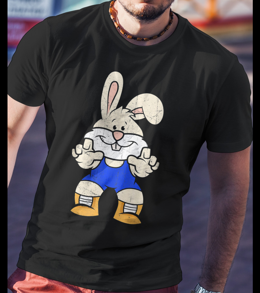 Wrestler Bunny In Blue Gear With Wrestling Pose T-Shirt