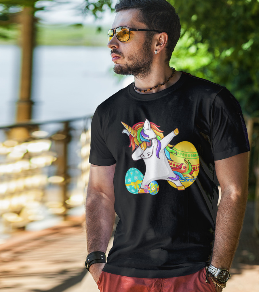 Dabbing Unicorn With Easter Eggs And Bunny Ears T-Shirt