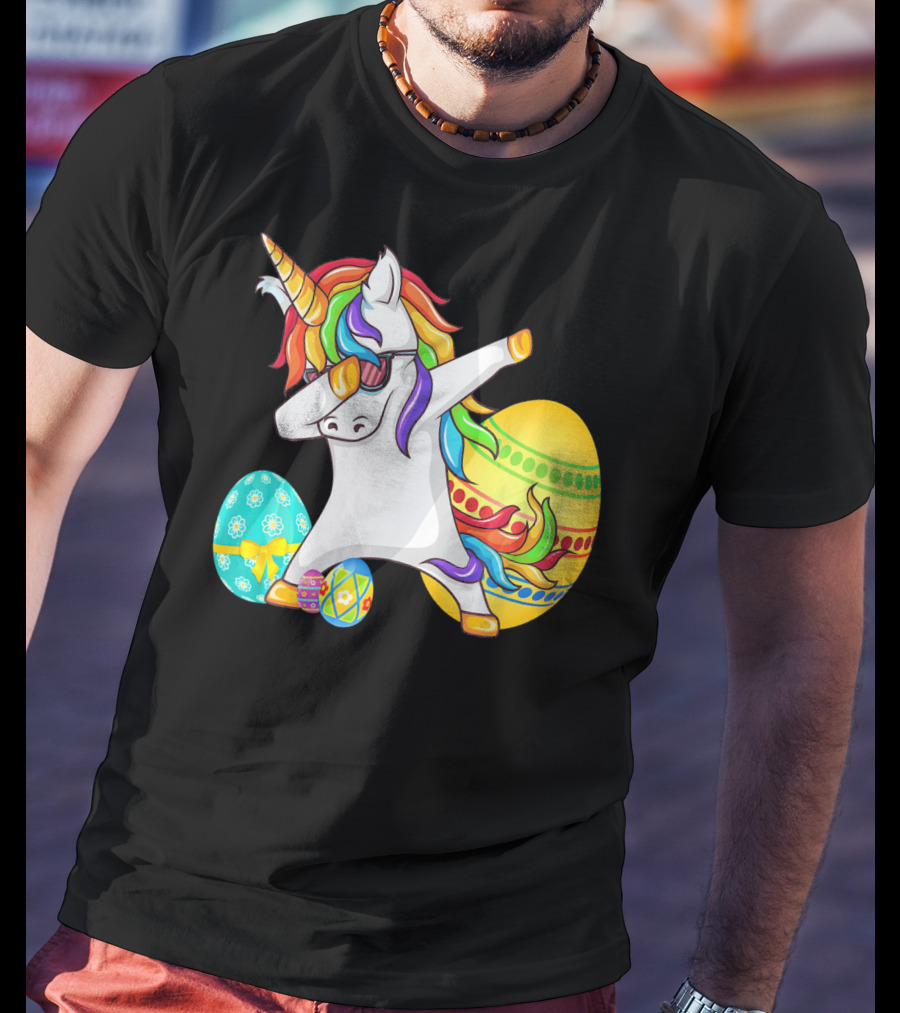 Dabbing Unicorn With Easter Eggs And Bunny Ears T-Shirt