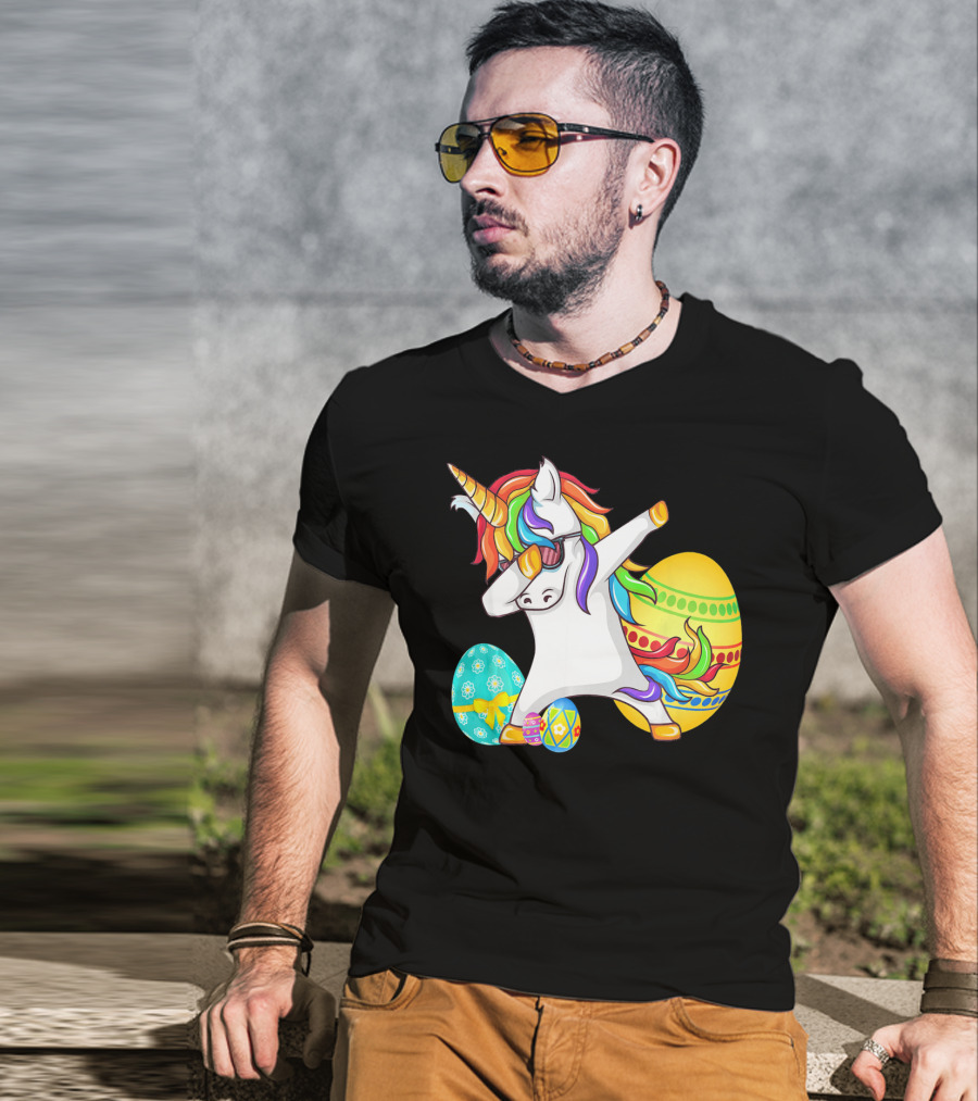 Dabbing Unicorn With Easter Eggs And Bunny Ears T-Shirt