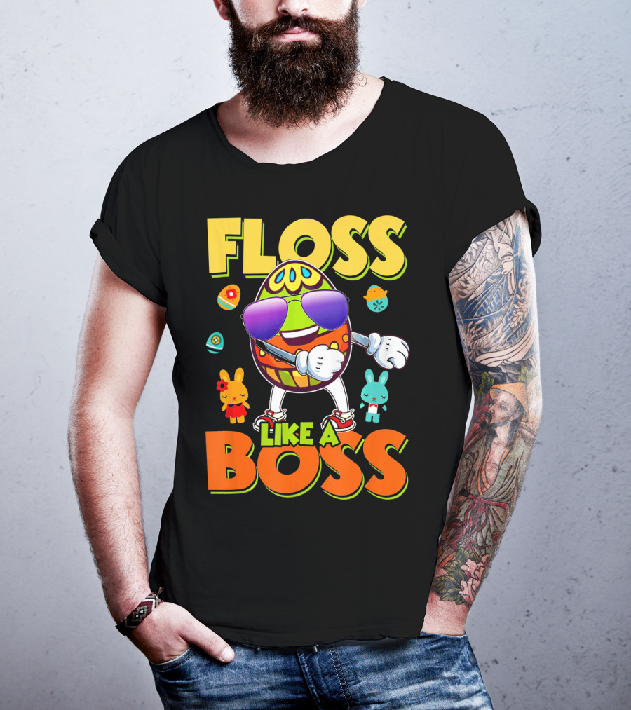 Floss Like A Boss Easter Egg With Kids And Bunnies T-Shirt