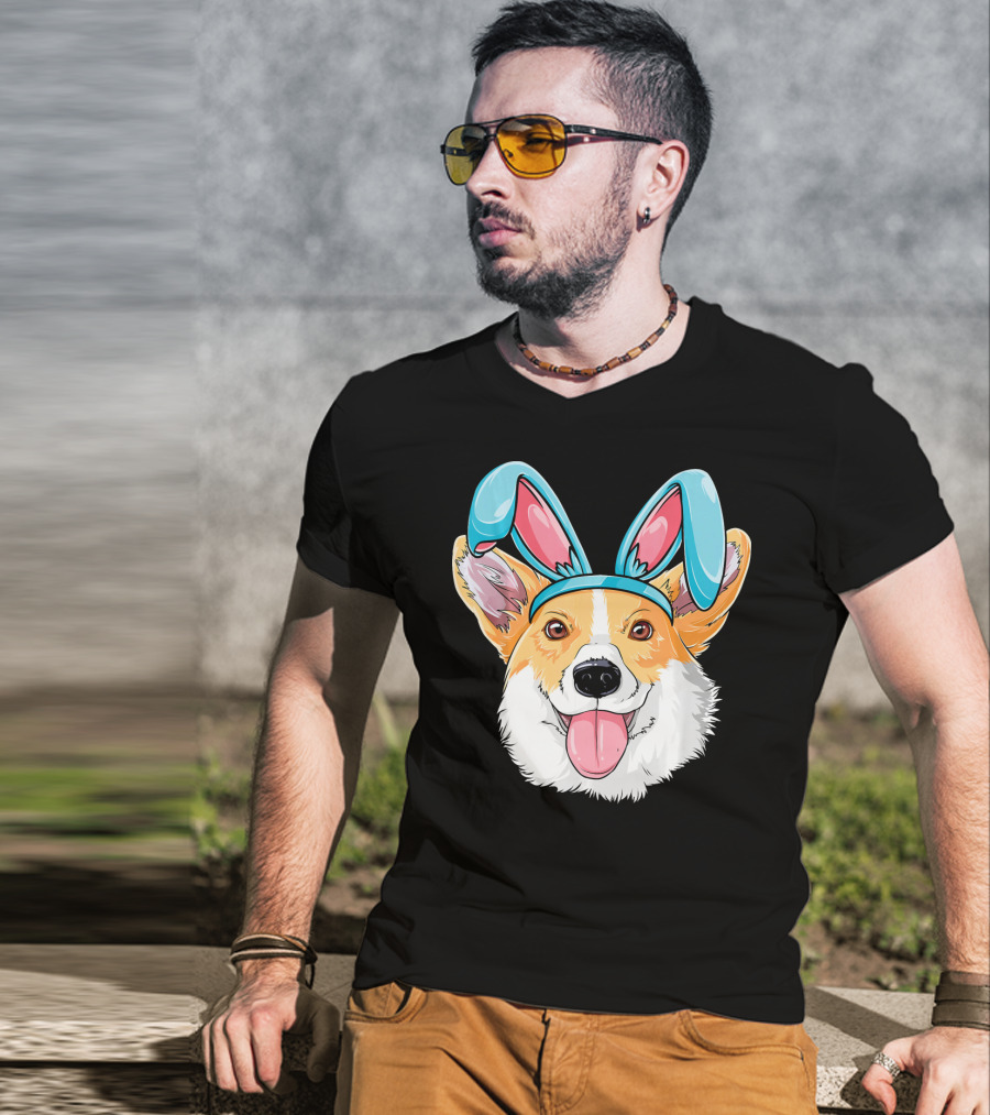 Easter Bunny Ears Corgi Dog T-Shirt