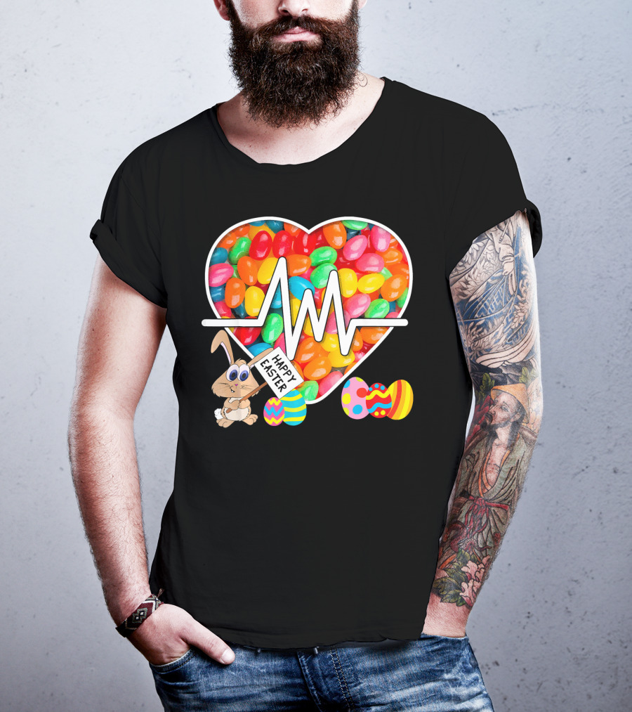Nurses Easter Jellybean Heartbeat Happy Easter Bunny Eggs T-Shirt