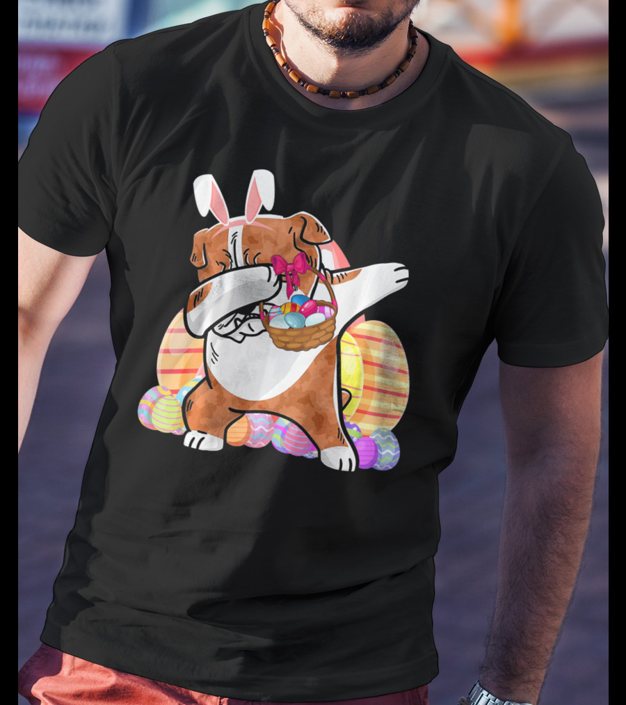 Bernese Mountain Dog Dabbing With Easter Bunny Ears And Eggs Basket T-Shirt