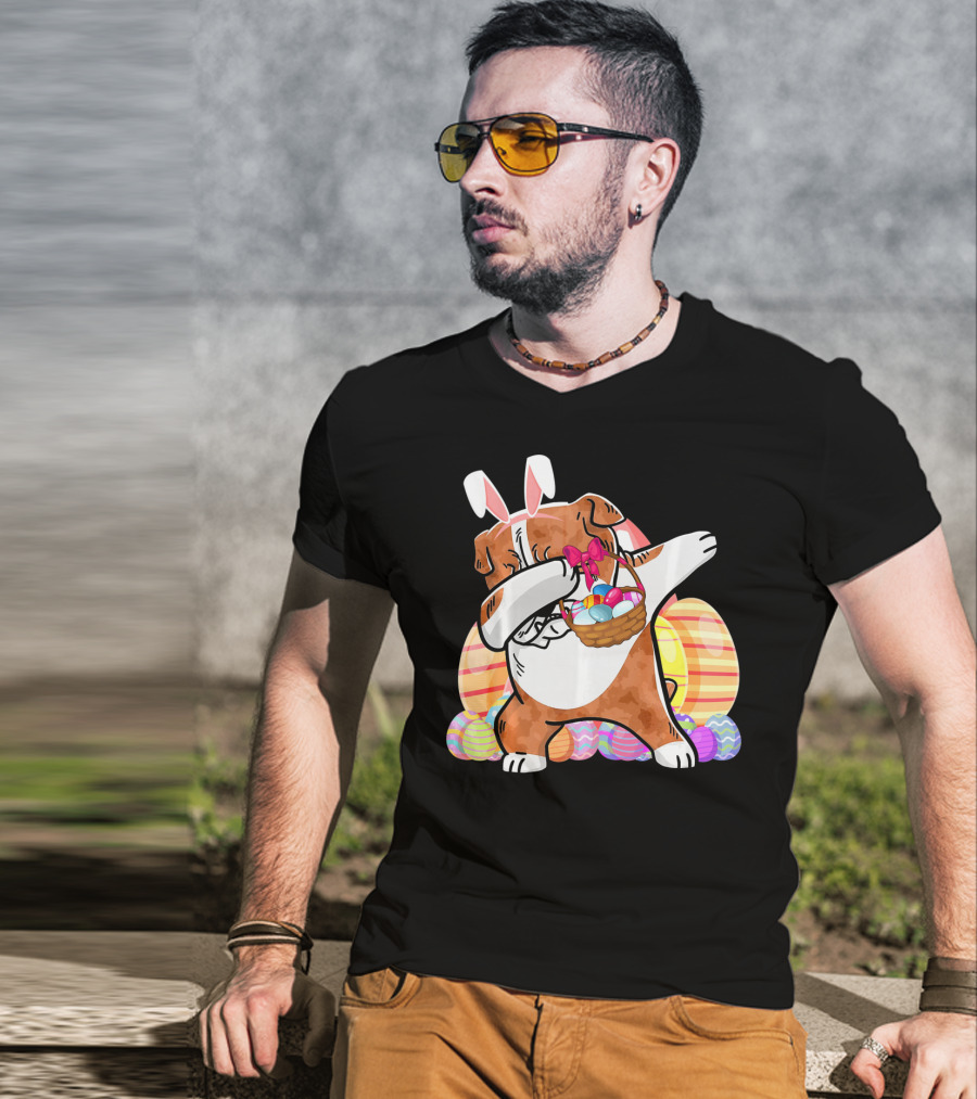 Bernese Mountain Dog Dabbing With Easter Bunny Ears And Eggs Basket T-Shirt