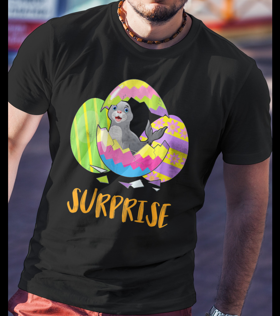 Surprise Cute Seal Bunny Funny Easter T-Shirt