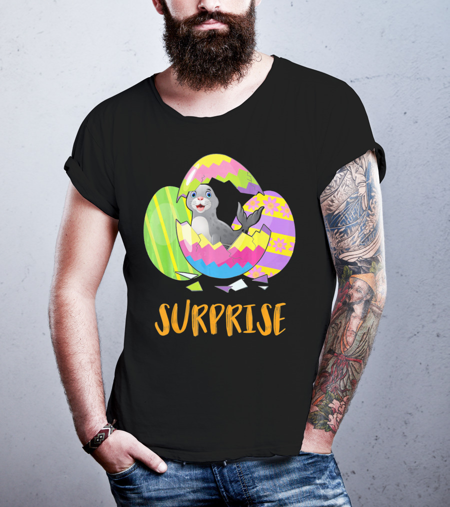 Surprise Cute Seal Bunny Funny Easter T-Shirt
