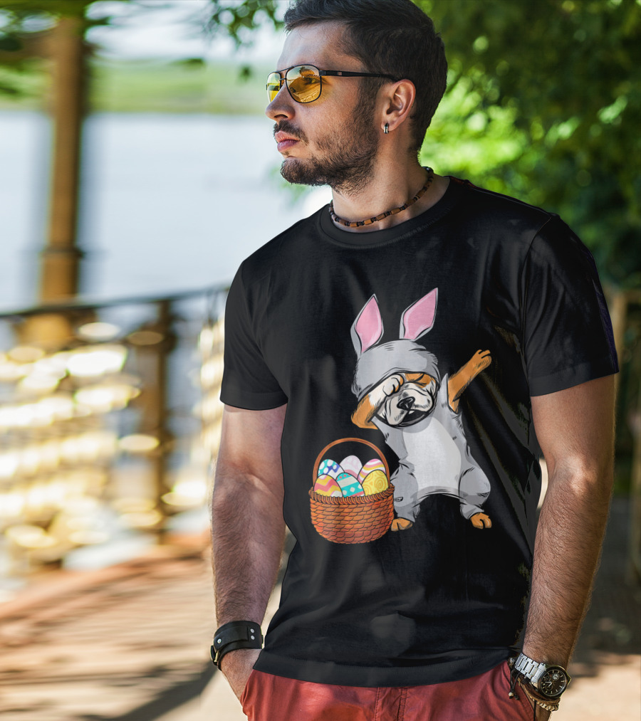 Dabbing Easter Bunny English Bulldog With Basket Of Eggs T-Shirt