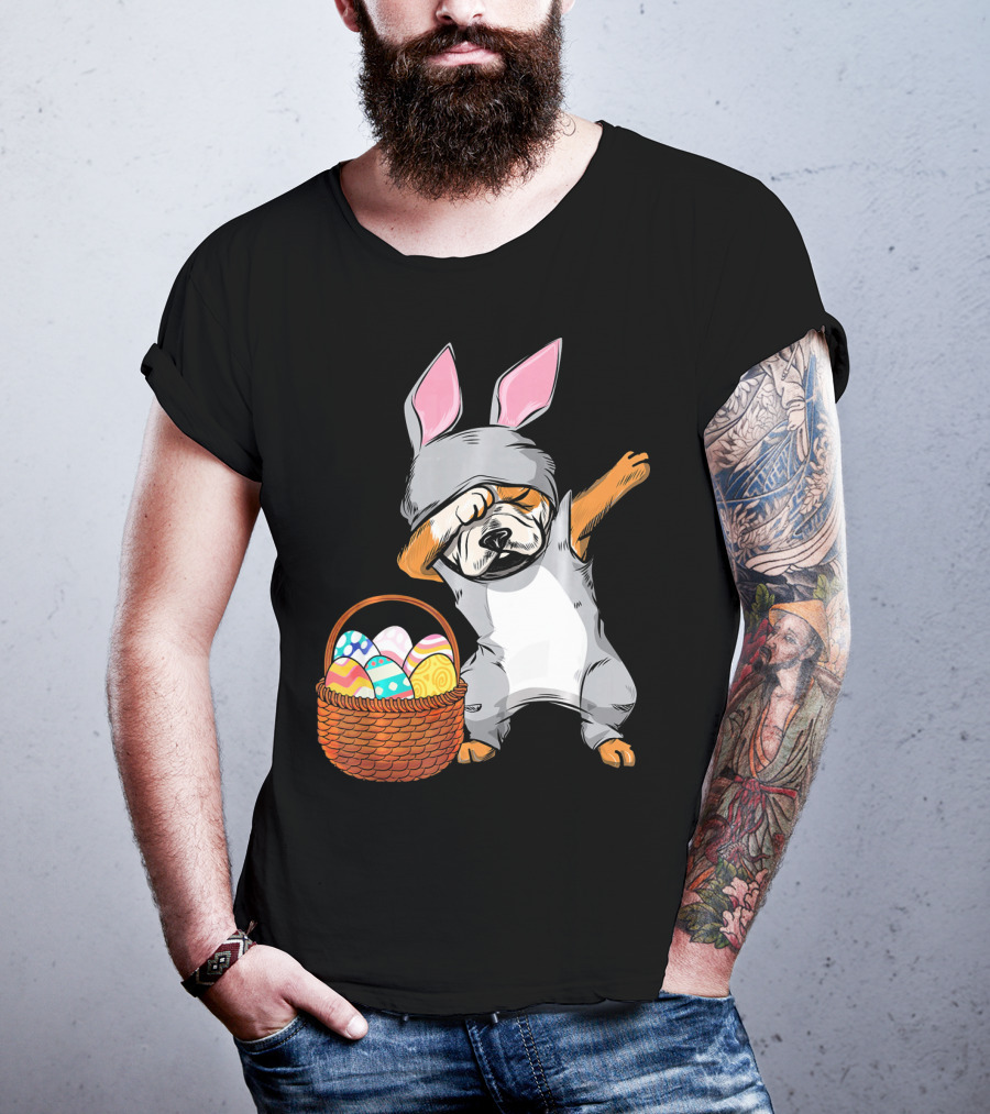 Dabbing Easter Bunny English Bulldog With Basket Of Eggs T-Shirt