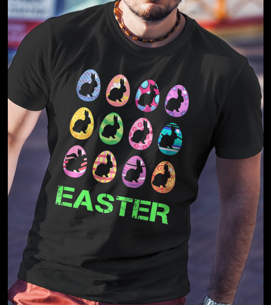 Easter Bunny Rabbit Egg Silhouettes With Colorful T-Shirt