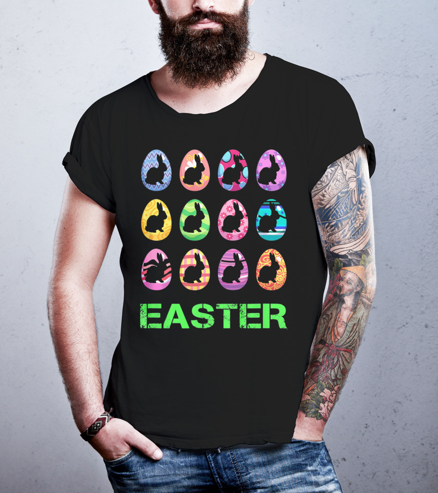 Easter Bunny Rabbit Egg Silhouettes With Colorful T-Shirt