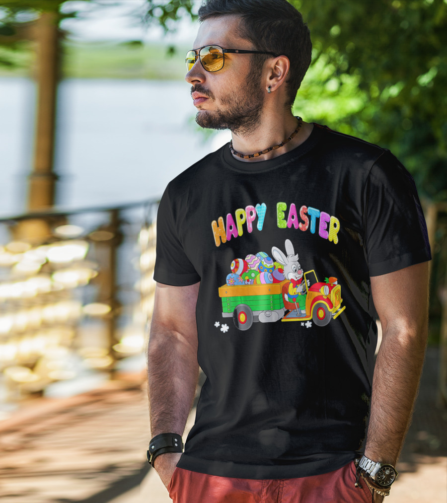 Happy Easter Bunny Driving Car With Easter Eggs T-Shirt