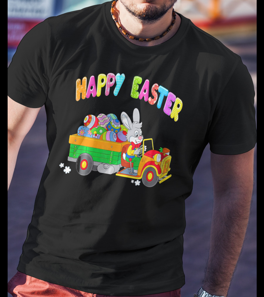 Happy Easter Bunny Driving Car With Easter Eggs T-Shirt