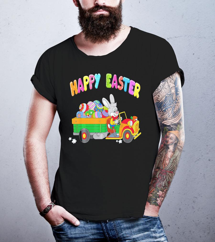 Happy Easter Bunny Driving Car With Easter Eggs T-Shirt
