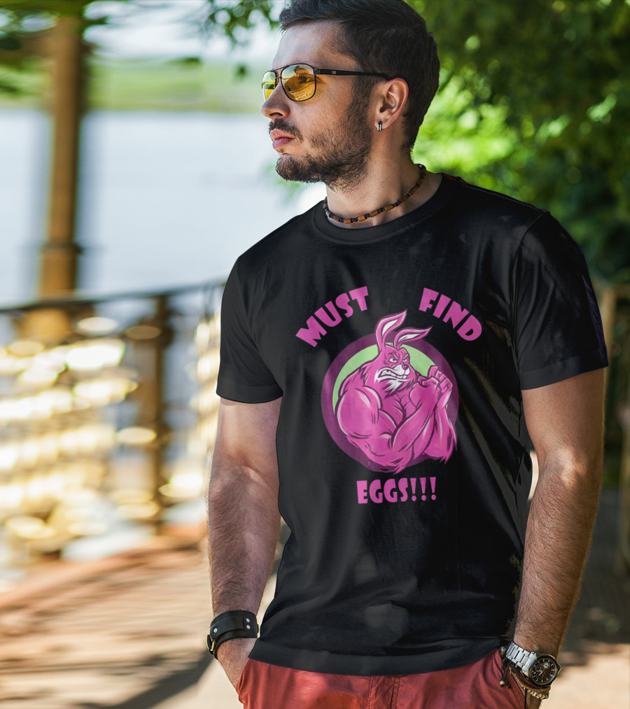 Must Find Eggs Muscular Champion Easter Bunny T-Shirt