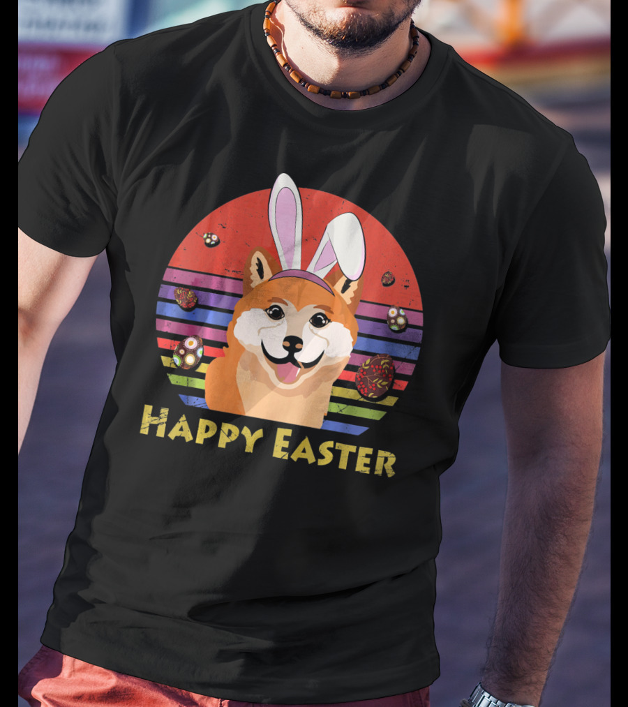 Shiba Inu With Bunny Headband Happy Easter T-Shirt