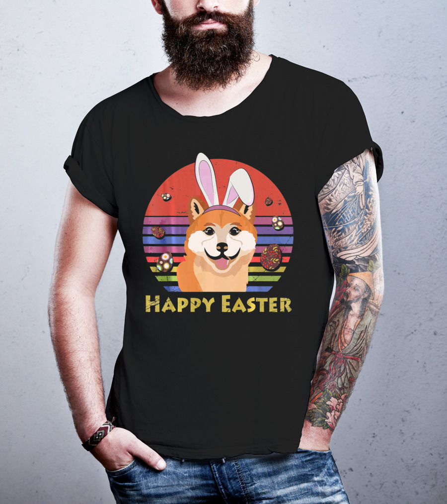 Shiba Inu With Bunny Headband Happy Easter T-Shirt