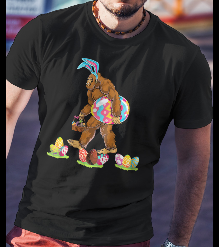 Bigfoot Easter Egg Basket Bunny Ears T-Shirt